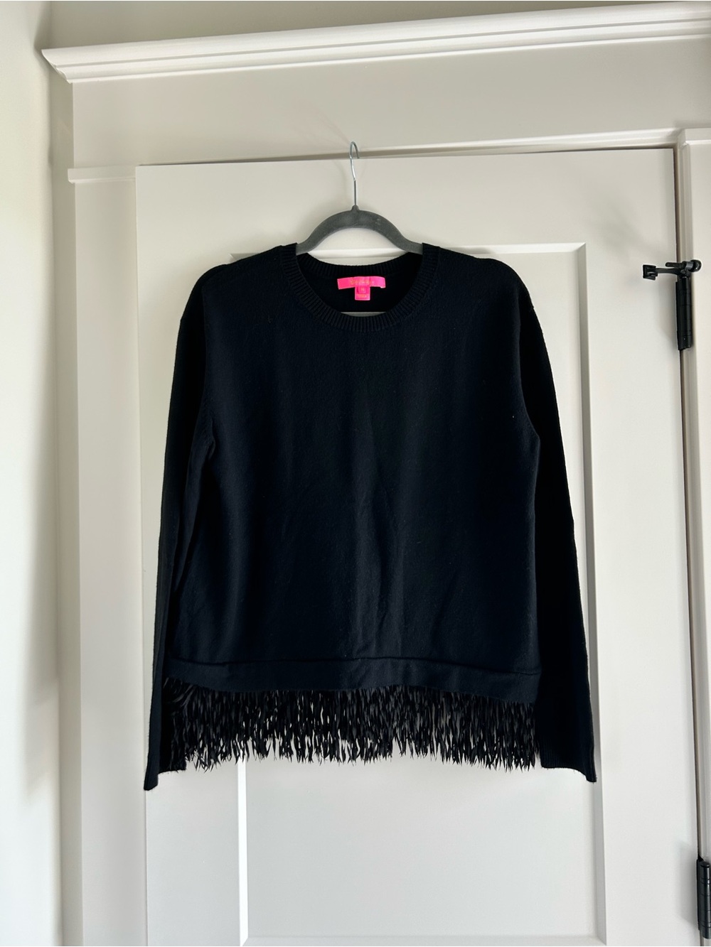 Lilly Pulitzer Black Fringe Hem Crew Sweater